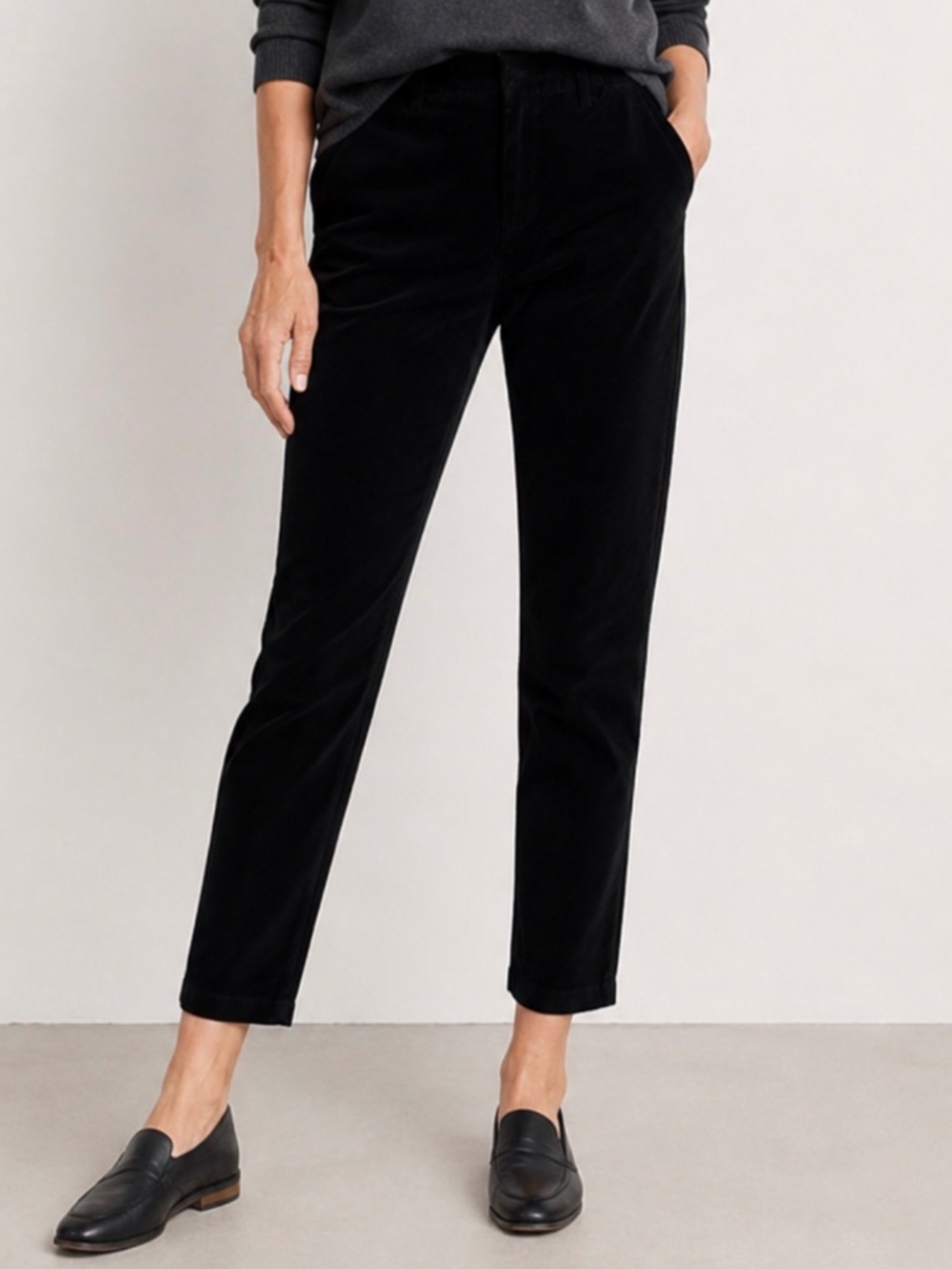 NWT Eileen Fisher Black Slim Ankle Pant Organic Cotton Stretch Velveteen Sz Med